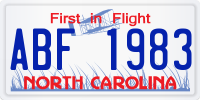 NC license plate ABF1983