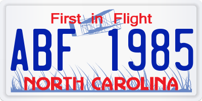 NC license plate ABF1985