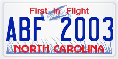 NC license plate ABF2003