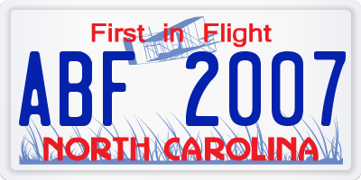 NC license plate ABF2007