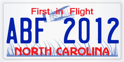 NC license plate ABF2012