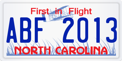 NC license plate ABF2013