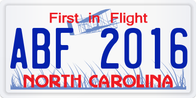 NC license plate ABF2016