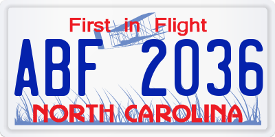 NC license plate ABF2036