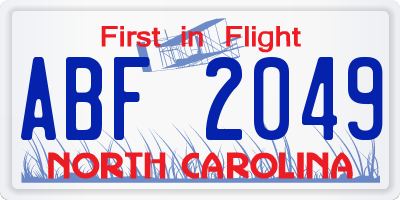 NC license plate ABF2049