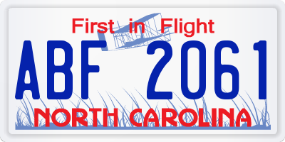 NC license plate ABF2061