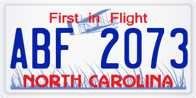 NC license plate ABF2073