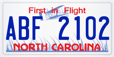 NC license plate ABF2102