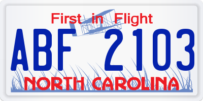 NC license plate ABF2103