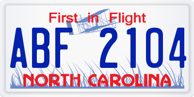 NC license plate ABF2104