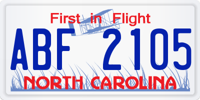 NC license plate ABF2105
