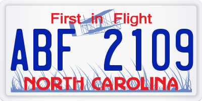 NC license plate ABF2109