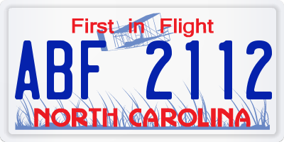 NC license plate ABF2112