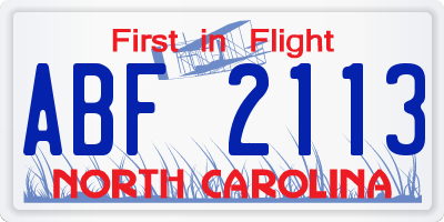 NC license plate ABF2113