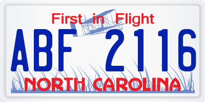 NC license plate ABF2116