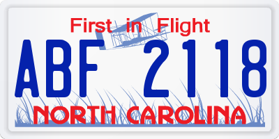NC license plate ABF2118