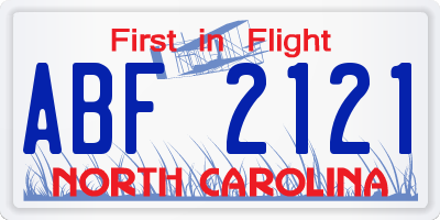 NC license plate ABF2121