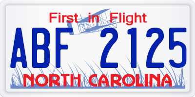 NC license plate ABF2125