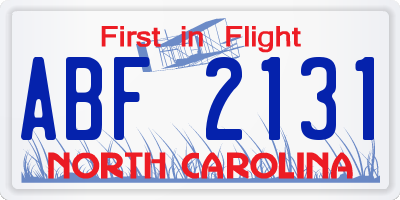NC license plate ABF2131