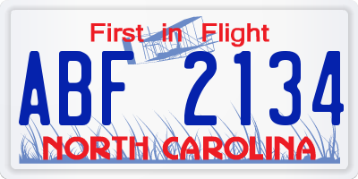 NC license plate ABF2134