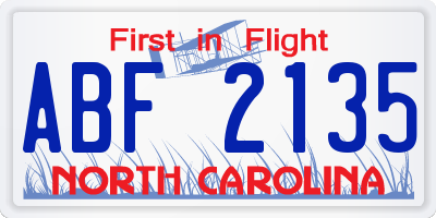 NC license plate ABF2135