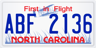 NC license plate ABF2136