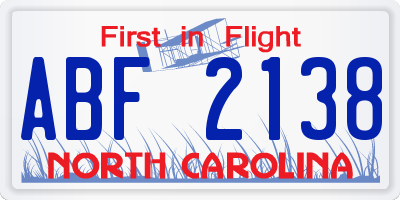 NC license plate ABF2138