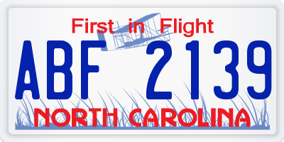 NC license plate ABF2139