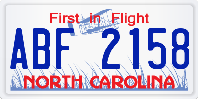 NC license plate ABF2158