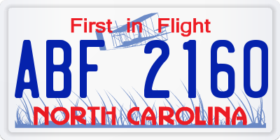 NC license plate ABF2160