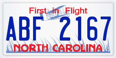 NC license plate ABF2167