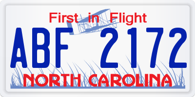 NC license plate ABF2172