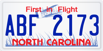 NC license plate ABF2173