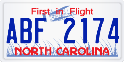 NC license plate ABF2174