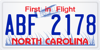NC license plate ABF2178