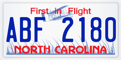 NC license plate ABF2180