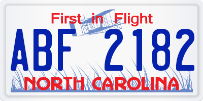 NC license plate ABF2182