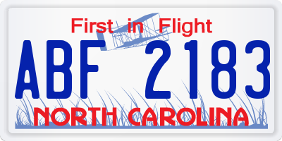 NC license plate ABF2183