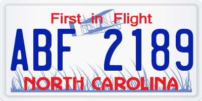 NC license plate ABF2189