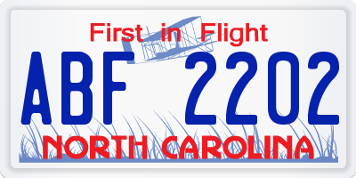 NC license plate ABF2202