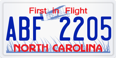 NC license plate ABF2205