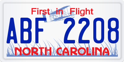 NC license plate ABF2208