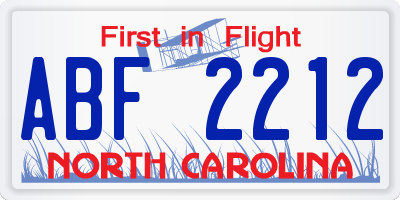 NC license plate ABF2212