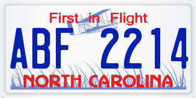 NC license plate ABF2214