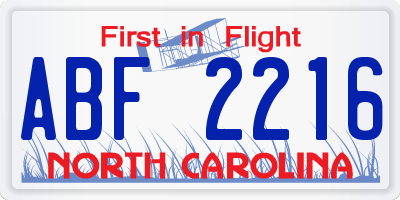 NC license plate ABF2216