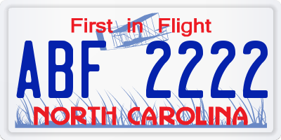 NC license plate ABF2222