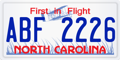 NC license plate ABF2226