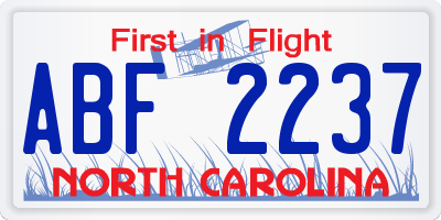 NC license plate ABF2237