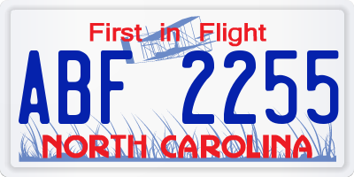 NC license plate ABF2255