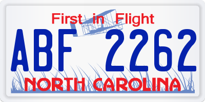 NC license plate ABF2262